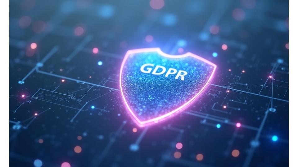 Ilustracija digitalne sigurnosti i zaštite podataka sa GDPR stilizovanom ikonom